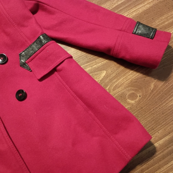 RED PEACOAT - SAKS FIFTH AVENUE - Large // Jacket Trenchcoat Winter Pea Coat - Picture 6 of 13
